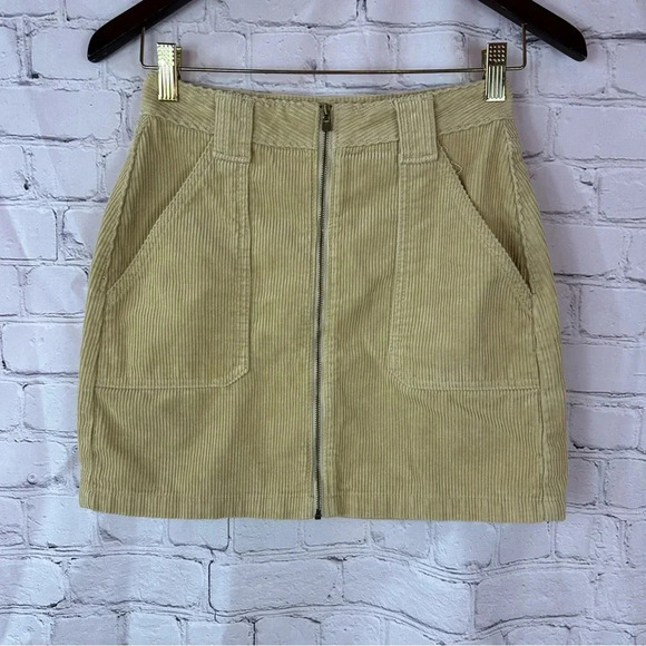 hollister tan corduroy mini skirt front zip sz 1 boho western - Picture 1 of 7